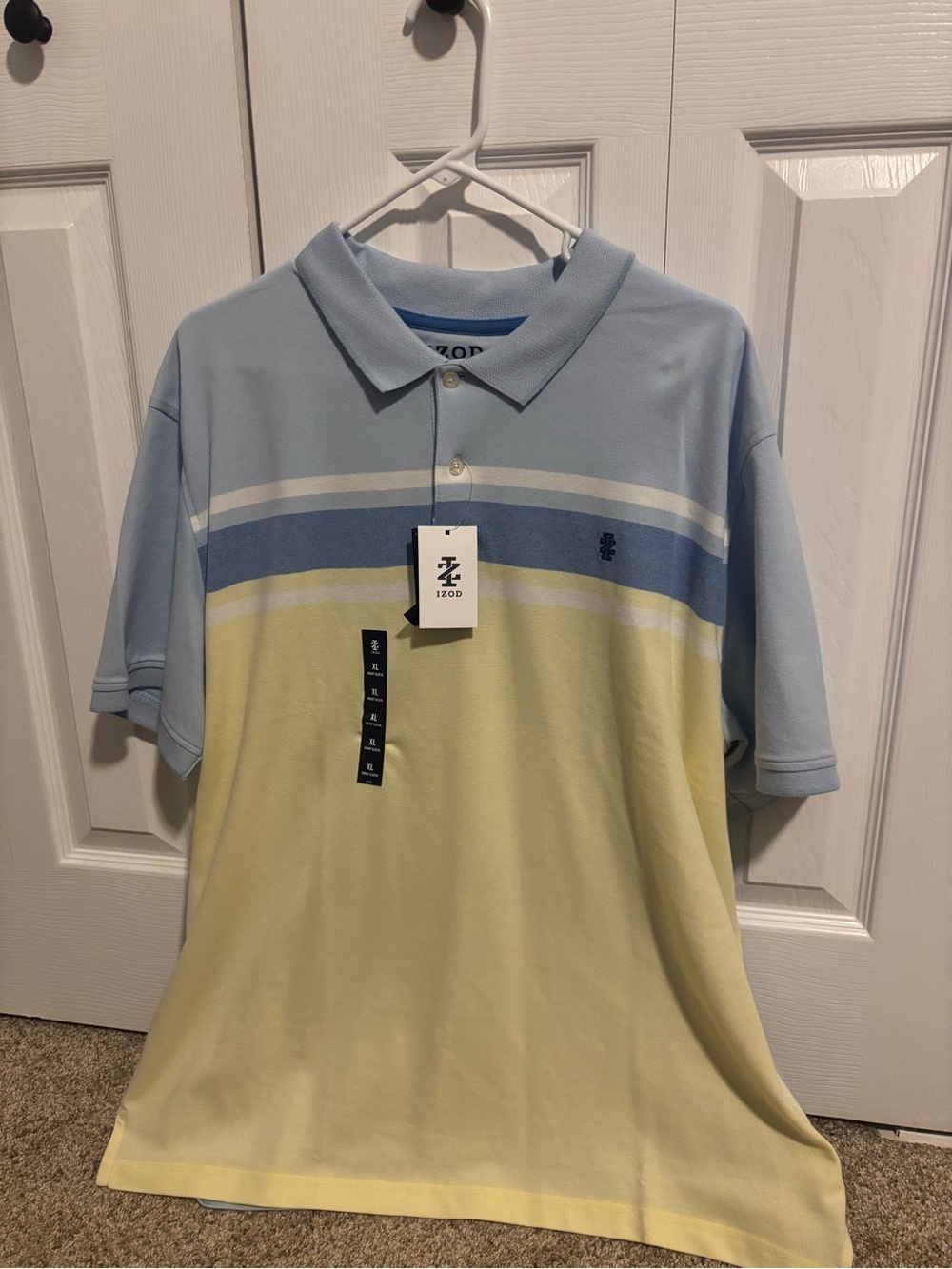 Izod Men’s Light Blue and Pale Yellow Striped Polo